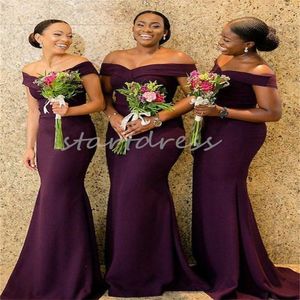 Elegant Grape Mermaid Bridesmaid Dress Off Shoulders Satin Black Girls African Prom Dress Floor Length Long Maid Of Honor Wedding Guest Party Wear Mom Evening Dress