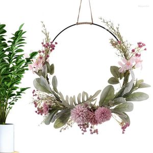 Dekorative Blumen Frühlingskranz Rosa Lila Orchidee Chrysantheme Löwenzahn Gypsophila Hoop Bunte Haustür Aufhänger Dekorationen für