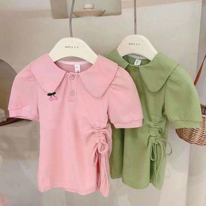 Girl Dresses Fashionable Summer Girls Casual Dress Pretty Toddler Cotton Turn-Down Collar Clothes Short-sleeve Sports Frocks 3 To 8 Years