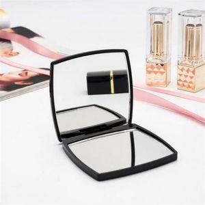 Nowy klasyczny wysokiej jakości akrylowe składane podwójne lustro boczne Clamshell Black Portable Makeup Makeup z pudełkiem prezentowym241R