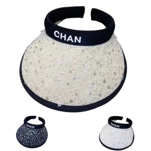 Designer Sequin Headless Cap Wide Brim Visor Hat for Women Straw Beach Sun Hat Sun Visor Roll-up Foldable Ponytail with UV Protection