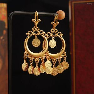 Dangle Earrings Gold Plating With Coin Tassels Turkish Arabic Wedding Jewelry Eardrop Ethnic Bridal Gifts Accesories