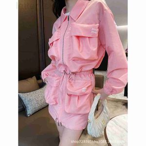 Two Piece Dress Designer 24 Spring/summer New Large Pocket Decorative Nylon Jacket Coat Short Skirt Set, Age Reducing Girl Style, Sweet and Salty 7KOB