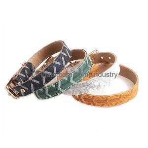 Dog Collars & Leashes Two Layers Of Leather Dog Collars Leashes Set Classic Printed Designer Pet Collar Leash Soft Durable Cat For Sma Dhccx