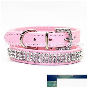 Hundhalsar Leases Collar Bling Rhinestone Pu Leather Crystal Diamond Puppy Necklace Pet Cat Factory Pris Expert Design Quality Otalk