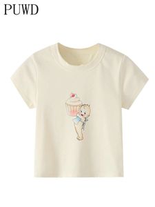 Women's Tanks Camis PUWD Cute Women Cartoon Print Soft Cotton Tank Summer Fashion Ladies Beige Loose Short Tops Female Oneck Chic Crop Top 230422