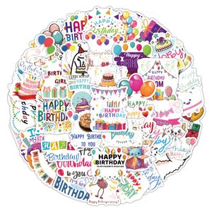 52 Stück „Happy Birthday Greetings“-Graffiti, wasserfest, PVC-Aufkleber-Set für Kühlschrank, Auto, Koffer, Laptop, Notebook, Tasse, Telefon, Schreibtisch, Fahrrad, Skateboard, Hülle.