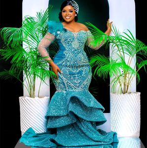 Aso ebi Blue Mermaid Prom Dress Vesti