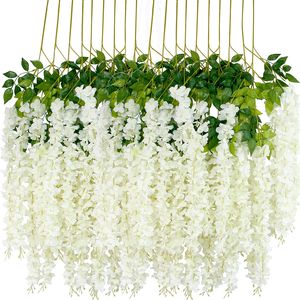 45 tum konstgjorda wisteria blommor vinrankor ratta hängande girland siden blommor sträng hem fest bröllop dekor