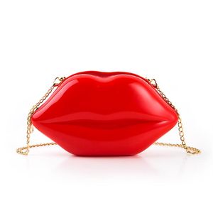 Red lips party evening Bags rose pink acrylic pearl white Clutches purses designer girls' chain bags black crossbody bag304U
