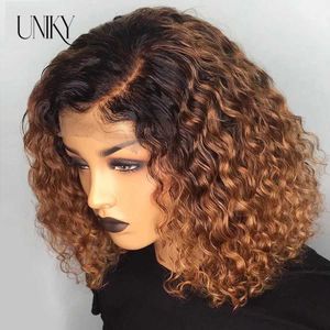 Hair Wigs 13x4 Lace Frontal Human Hair Wigs Deep Curly Short Bob Wig for Black Women Brown Blonde Highlight Full 231122