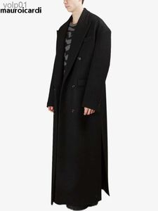 Мужское полушерстяное пальто Mauroicardi, осень-зима, удлиненное, черное, большого размера, толстое, теплое, мягкое, из шерстяного пальто, мужское двубортное корейское модное 2023L231122