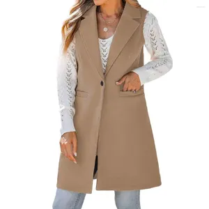 Damenwesten Mode Damen Wollanzug Weste Mantel für Frauen Single Button Lange Streetwear Ärmellose Jacke Weste Outdoor Mäntel