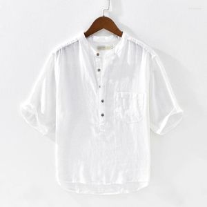 Erkekler Sıradan Gömlek Külot Katı Keten Erkekler Yarım Kollu Gömlek Yaz Nefes Alabilir Erkekler Saf Ket Elbise Erkek Camisas TS-599