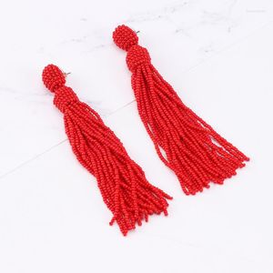 Brincos de garanhão Rice Mão tricô de mão retro Multi-armazenamento de contas simples Bohemia Geometry Alloy Ma'am Fringe