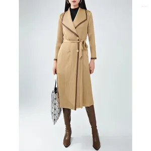 Women's Trench Coats Miyake Pleated Women Large Size Coat Flip Lapel Long Sleeve Double Breasted Retro Design Fall Female Robe