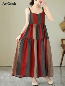 Casual Dresses Summer Cotton Spaghetti Strap Print Vintage Long For Women 2023 Korean Fashion Dress Femme Elegant Clothing