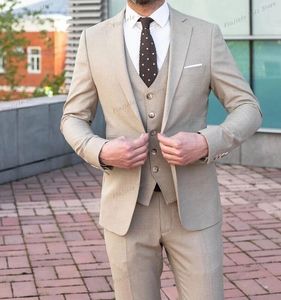 Ternos masculinos cáqui três peças moda casamento blazer define fino ajuste casaco calças colete feito sob encomenda traje homme