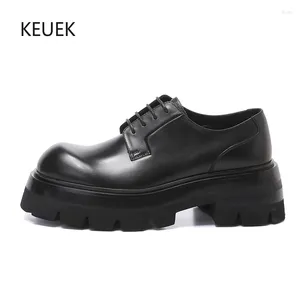 Dress Shoes Luxury Design Men Derby Genuine Leather Thick Sole High-end Youth Wedding Office Business 2C