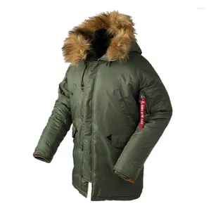 Jaquetas masculinas Flight Bomber Parka Piloto Com Capuz Jaqueta Gola de Penas Vários Bolsos Mens Inverno Casaco Grosso