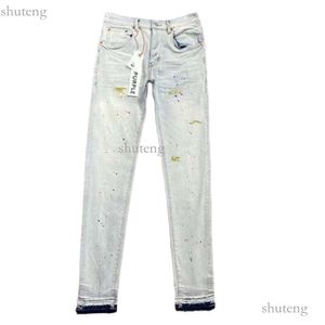 Jeans Purple Brand Designer Mens Ripped Straight Regular Denim Tears Washed Old Long Fashion Hole Stack 539