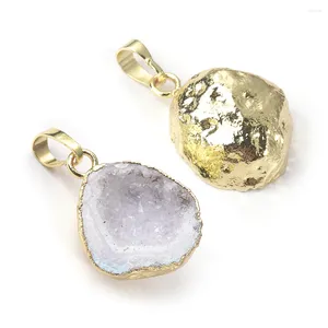 Pendant Necklaces 1PC Price Gold Plated Hole Shape White And Gray Druzy Agate Raw Natural Stone Jewelry