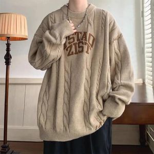 Männer Pullover Übergroßen Pullover Verdickt Stricken 2023 Herbst Winter Koreanische Mode Adrette Vintage Oansatz Trend