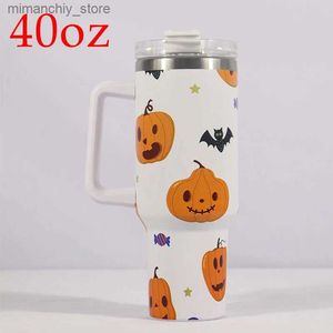 water bottle 40oz Tumbr With Hand And Straw Pumpkin Water Bott Outdoor Travel Portab Car Coffee Cup Halloween Camping Water Cup Q231122