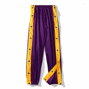 Calças masculinas soltas tamanho grande outono inverno calças esportivas baskeall treinamento abotoado botão lateral sweatpants casual