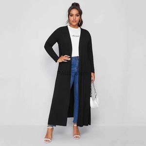 Casacos de Trench Femininos Plus Size Primavera Elegante Maxi Cardigan Mulheres Manga Longa Frente Aberta Solta Preto Casual Cardigan Plus Size Roupas Femininas 6XL 7XLL231122