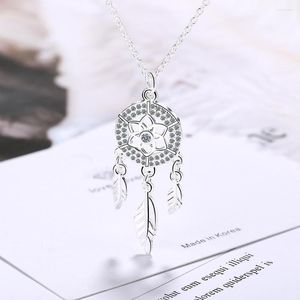 Kedjor ventfille 925 stämpel silver färg dröm catcher halsband för kvinnor tjej mode zirkon blomma blad smycken födelsedag present droppar