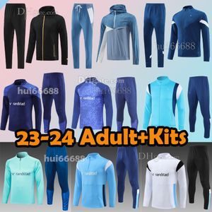 XXXL 23/24 Marselha Futebol Fatos CLAUSS OUNAHI VITINHA HARIT Fatos de treino Jaqueta com capuz Adulto Crianças Kits Treinamento Camisas de futebol de manga comprida S-3XL