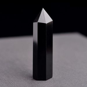 Torre de Cristal Natural Artes Mineral Chakra Varinhas de Cura Obsidiana Ponto Reiki Pedra de Energia de seis lados preto Quarze varinha mágica pó áspero Faqd