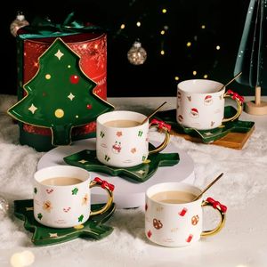 Mugs Christmas coffee cup with dish Christmas set with dish luxury novelty gift Christmas tableware. 231121