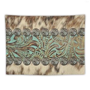Tapisserier Rustik Brown Beige Teal Western Country Cowboy Fashion Tapestry Decor Estetic Tapestrys Wallpaper House