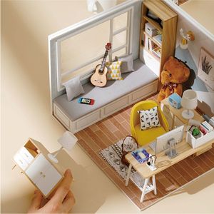 دمى البيت الملحقات DIY DIY MINIATURE DOLLHOUSES KIT ROOMBOX LITERY MODEL TOYS WOODEN TOYS للأطفال هدايا عيد الميلاد الصغيرة أثاث منزل CASA 230422