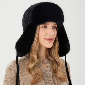 Trapper chapéus de pele inverno engrossado quente malha russo bonés moda ushanka earflap piloto chapéu das mulheres esqui neve bombardeiro 231122