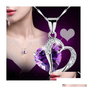 Pendant Necklaces Pendant Necklaces Fashion Heart Crystal Rhinestone Sier Chain Necklace Jewelry 10 Color Length 17.7 Drop Delivery Pe Dho81