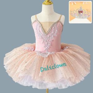 Stage Wear Professional Ballet Tutu For Girls Swan Lake Ballerina Pancake Sequin Dress Kids Child Dance Costume Pink Blue