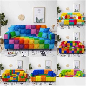 Chair Covers Colorf Square Structure Sofa Er For Living Room Decor 1/2/3/4 Seater Elastic Couch L Sectional Stretch Sliper 210724 Drop Dhidw