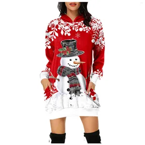 Casual Dresses for Women 2023 Winter Long Sleeve Christmas Theme Printed Sweatshirt Dress Warm Female Clothes Lady Street Xmas