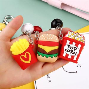 Keychains Creative Hamburger French Fries Popcorn Keychain Soft Silicone Food Key Chains For Women Men Bag Pendant Car Rings