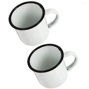 Vinglas 2 datorer Emalj Drinking Mugs Cups Vintage Camping Water Chinese Tea Home Pot Coffee