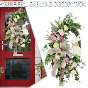Decorative Flowers 35 35cm Easter Plant Rattan Wreath Colorful Festival Door Garland Decoration Creative Wreaths