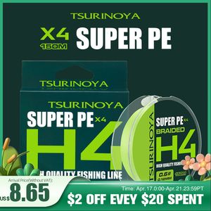 Линия оплетки Tsurinoya 4 Переплетен PE Fishing Line H4 4-8 фунтов 150 млн. Игра в легкой игре Long Casting 4 Strand Blacd Multifilament Line 230421