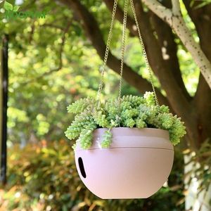 Plastic Originality Hanging Baskets Pots Self Watering Flower Pot Garden Plant Planter Flowerpot Match Chain Balcony Decoration Y2207b