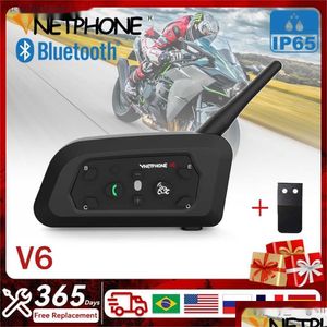 Motorcykel Intercom Walkie Talkie Vnetphone V6 Bluetooth 5.0 Hjälmhuvudset med 1200 m BT Interphone Communicator för 6 ryttare FM WA DHXZJ