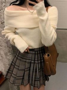 어깨 니트 스웨터 여성에서 여자 스웨터 롱 슬리 우아한 풀오스 가을 겨울 순수 컬러 패션 섹시한 y2k 의류 탑 koreanl231122