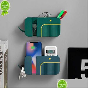 Storage Boxes & Bins New Wall Cellphone Charging Box Punching- Remote Control Holder Rack Office Pencil Pens Glasses Organizer Case Dr Dhaqd