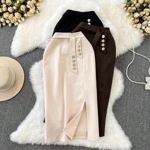 Skirts Foamlina High Quality Women's Skirt 2023 Autumn Winter Waist Slim Fit Split Casual Female Work Office Midi Pencil